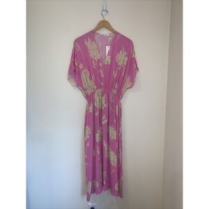 Samsoe Samsoe Andina Long Dress NWT Size Medium Pink Kirigami Floral Pockets